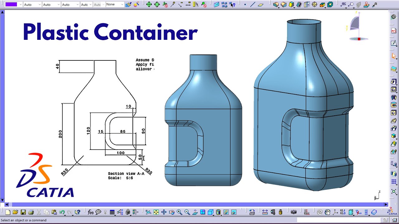How to Create a Plastic Container Using CATIA Surface Design | CATIA V5 GSD Tutorial ⚙️