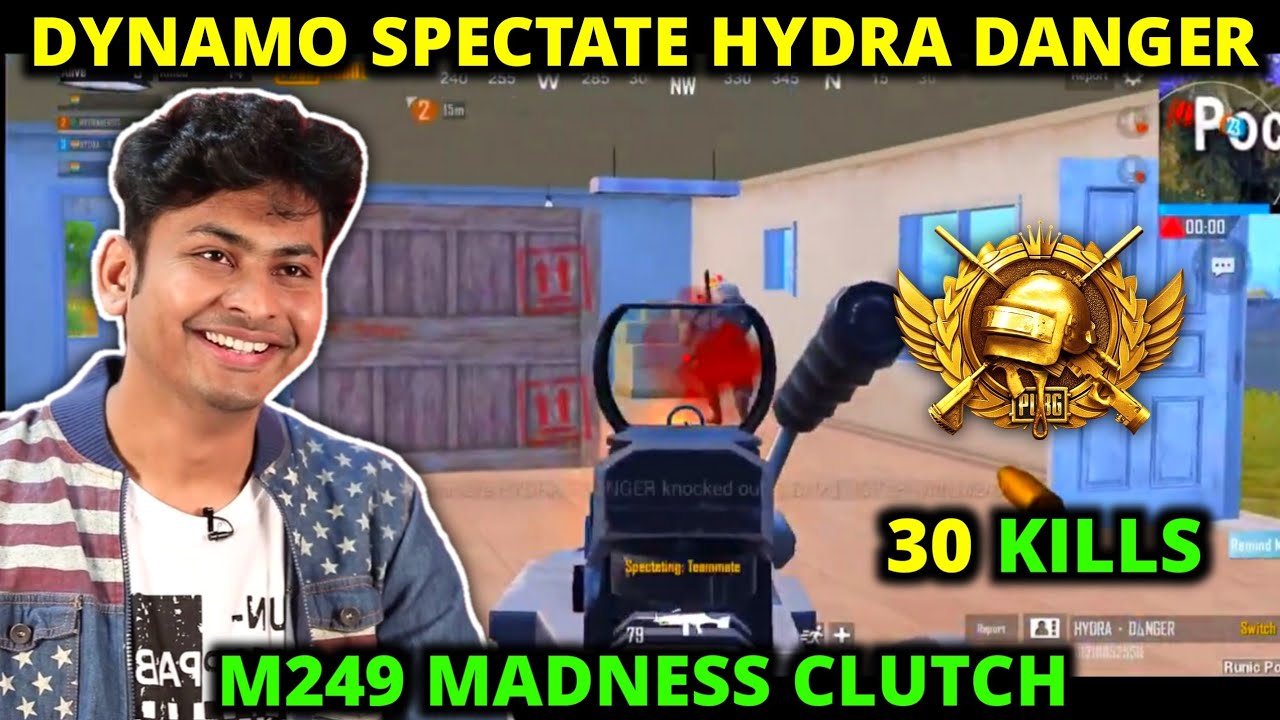 DYNAMO SPECTATE HYDRA DANGER & SHOCKED WHEN DANGER TAKE M249 CLUTCH - PUBG MOBILE