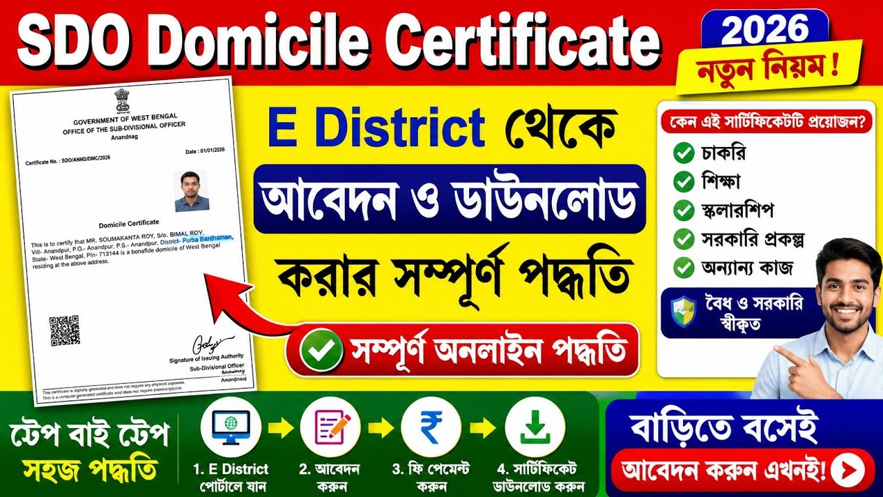 West Bengal Domicile Certificate Online Apply Process | SDO Domicile Certificate আবেদন পদ্ধতি 2026