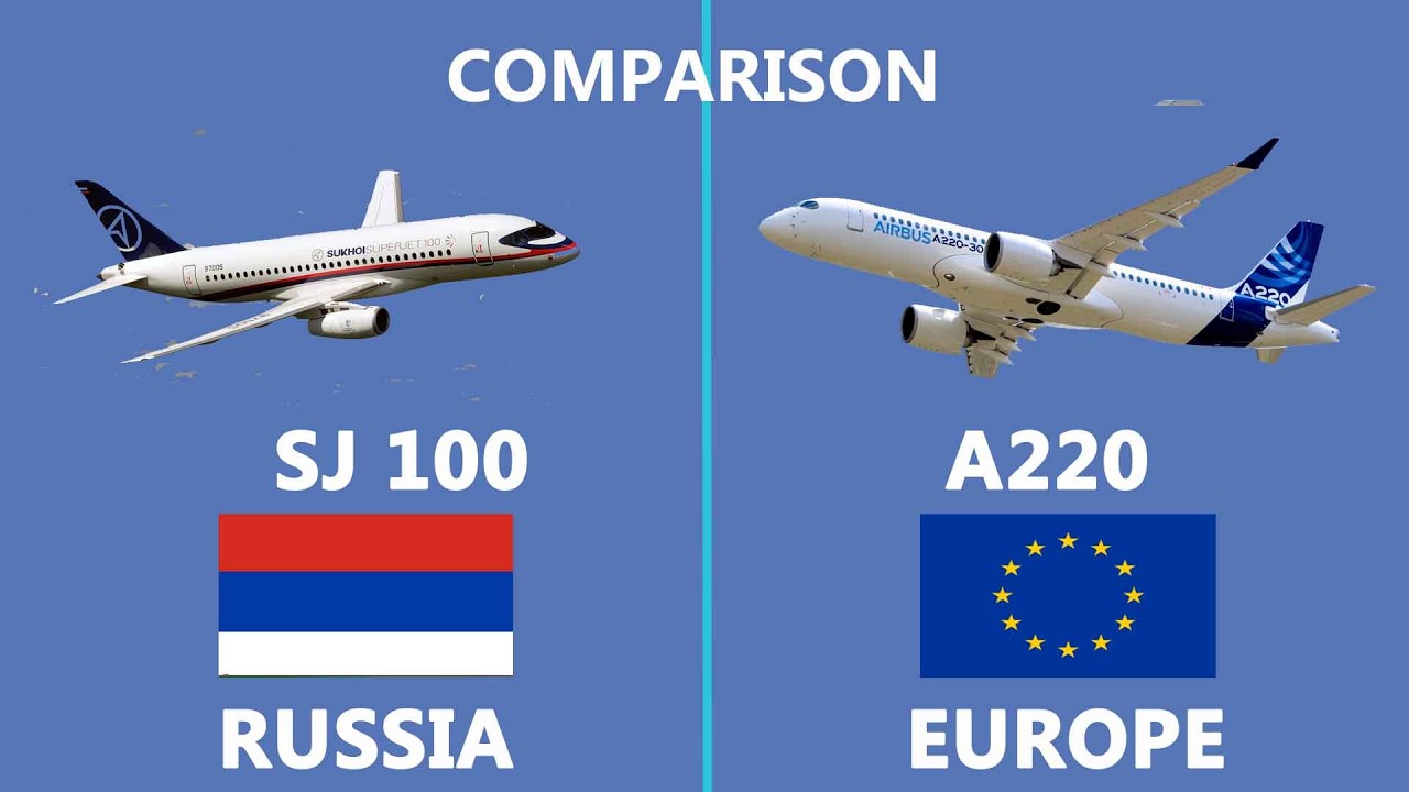 Сравнение российского самолета SJ 100 и европейского Airbus A220.