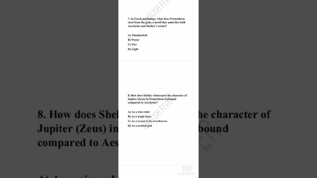 PG TRB ENGLISH UNIT - 3   PROMETHEUS UNBOUND  IMPORTANT QUESTION  P.B.SHELLEY  20MCQS UGC NET EXAM