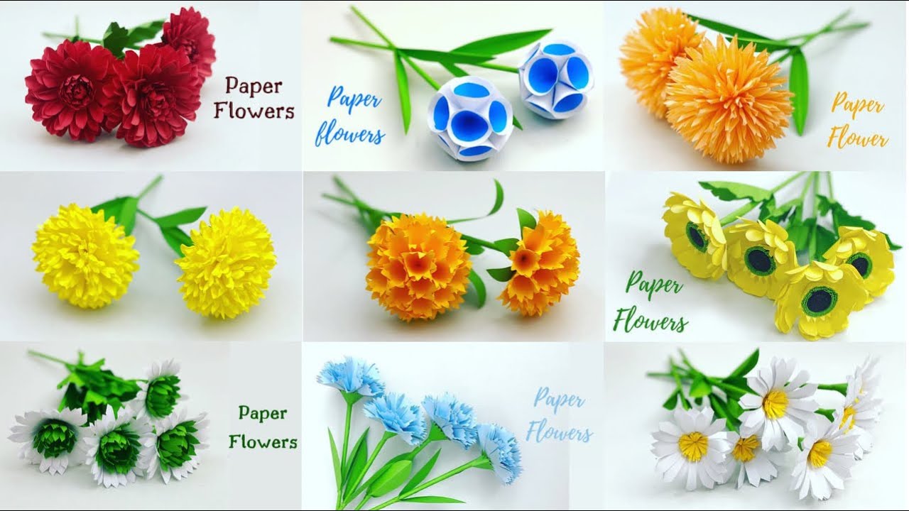 9 Simple and Beautiful Paper Flowers - Paper Craft - DIY Flowers - Home Decor