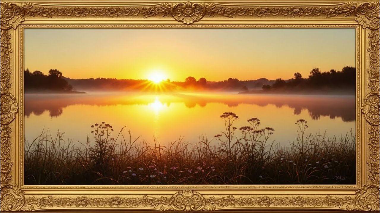 Golden Sunrise Landscape | Framed Art With Music & Uplifting Piano 4K