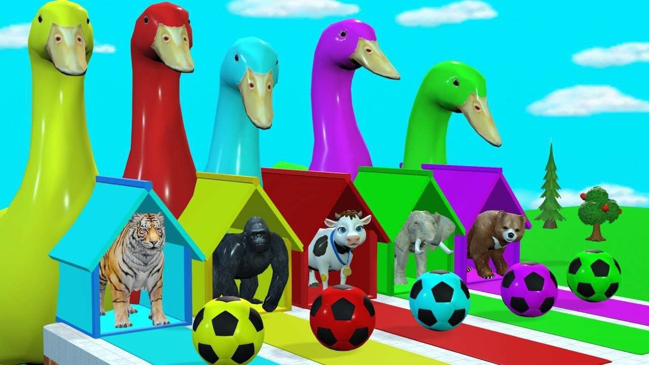 Long Slide Game With Cow Elephant Gorilla Hippopotamus Tiger 3d Animal Game Funny 3d Animals