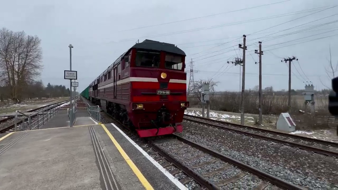 2ТЭ116-1060 с щепо́й едет в сторону Тарту/ 2TE116-1060 with wood chip gondolas heading to Tartu