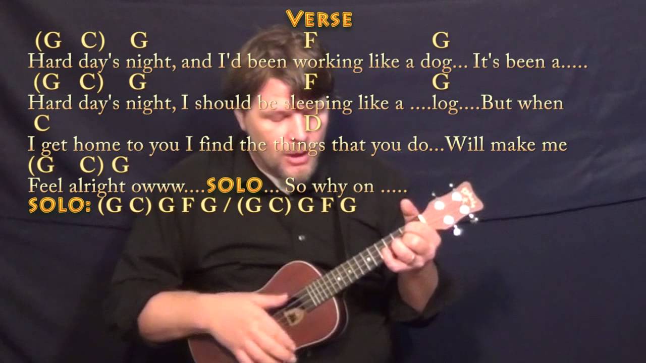 Hard Day's Night (BEATLES) Ukulele Cover Lesson with Chords/Lyrics
