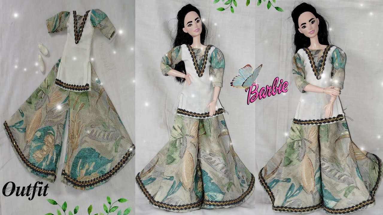 HOW to Make Barbie Doll Circular plazo with Kurti❤|Doll Dress Making easy|Gudiya ke kapde 