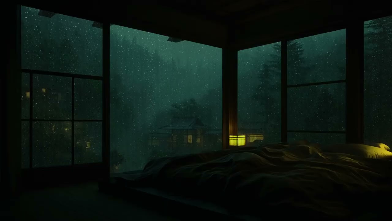 Riverside Cabin Rain at Night 🌧 (No Ads) | Gentle Rain Sounds for Deep Sleep in a Peaceful Bedroom
