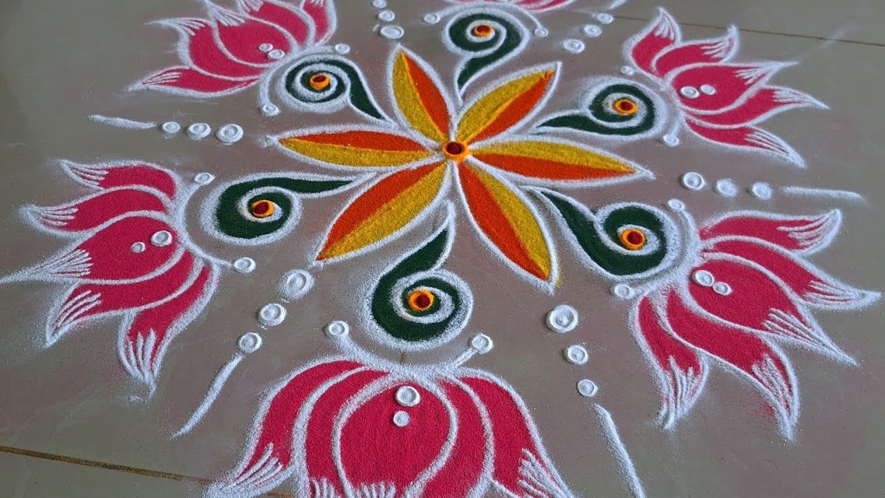 A beautiful lotus🪷with sangukolam for perumal #rangoli #muggulu #kolam #trendingposts #rangolidesign