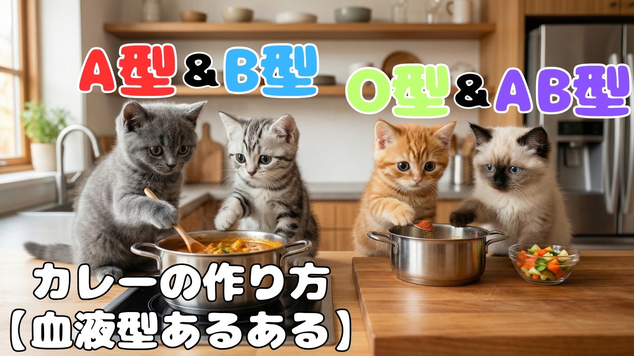 【血液型あるある】 AI猫のカレーの作り方！あなたはどのタイプ？🐈