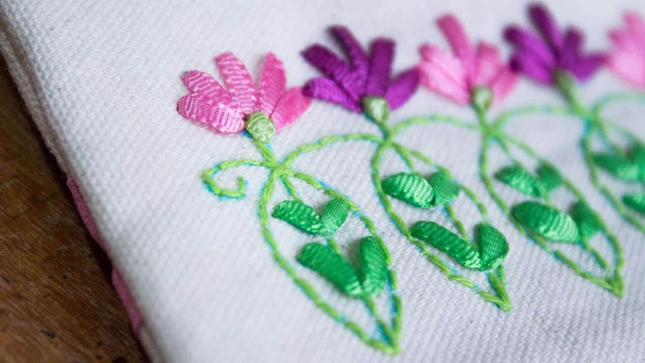 Bordado a mano: puntada decorativa#19/fácil de hacer/Ribbon embroidery border/stitch decorative/Diy