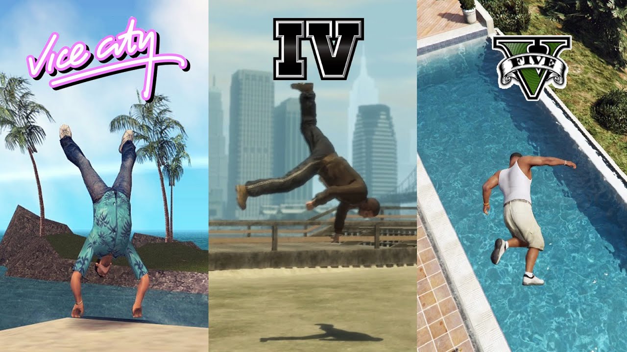 PARKOUR Tricks in GTA Games (GTA III, VC, SA, IV, V) - Tricking Animations Mod Evolution