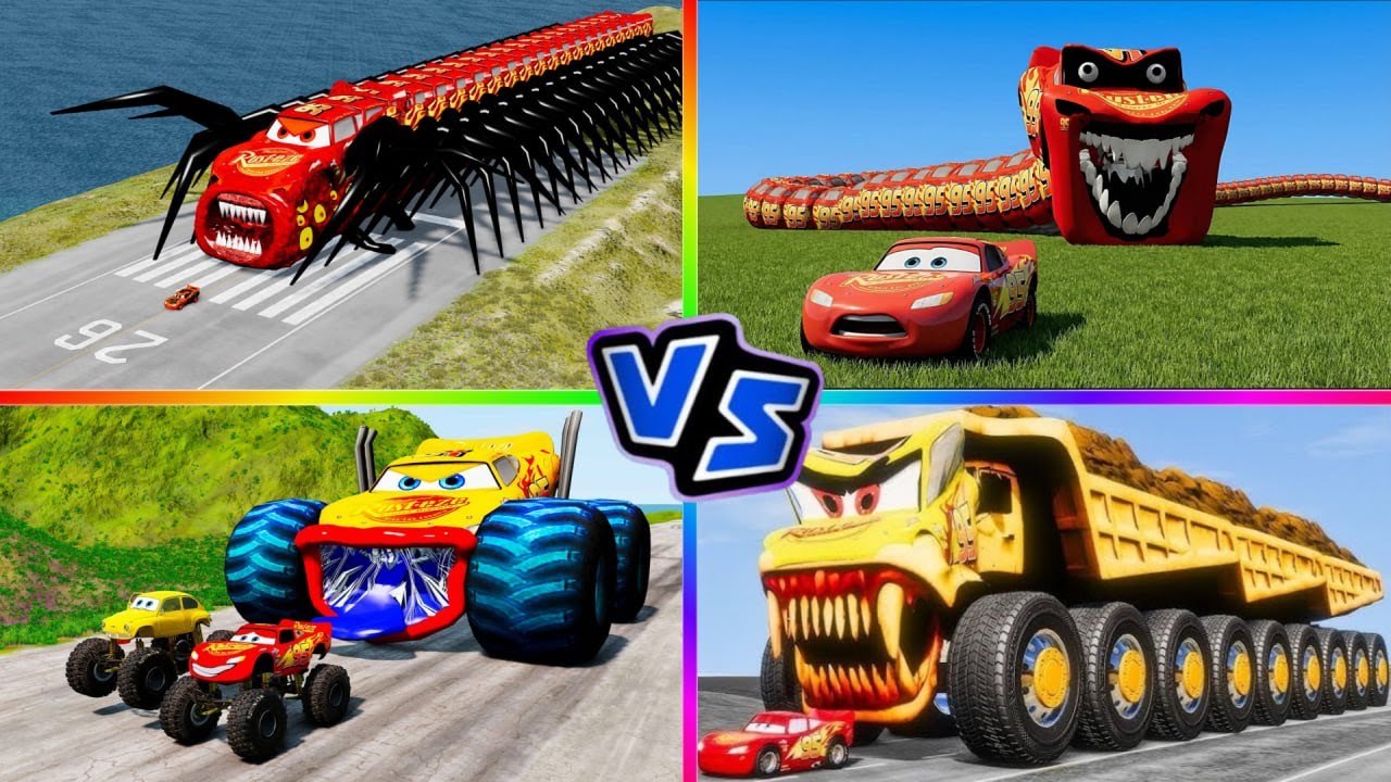 🚗MEGA McQUEEN SHOWDOWN! 💥 GIANT CENTIPEDE vs DOUBLE BUS MONSTER vs ZOMBIE PIT! 💀🔥