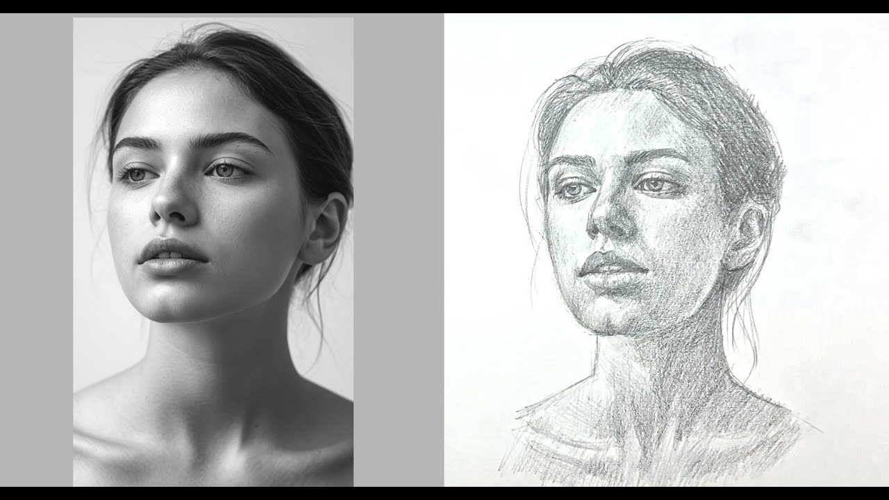 Draw a Realistic Face of a Woman at the Three Quarter and Tilted Up Angle!