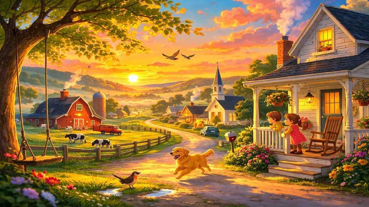 Peaceful Morning in an American Countryside Village
