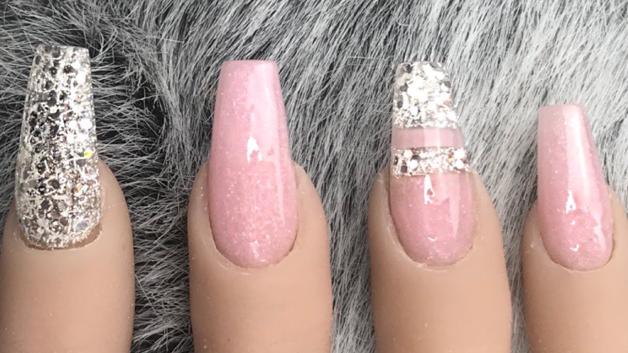 Acrylic Nails - Coffin - Colour Block - Glitter