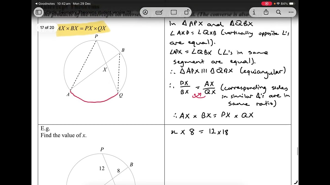 Circle Geometry: Intercept Theorems