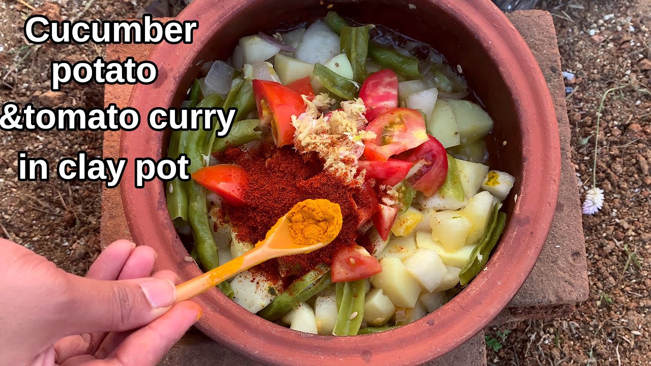 Granny Style Cucumber Potato Curry in Mud pot