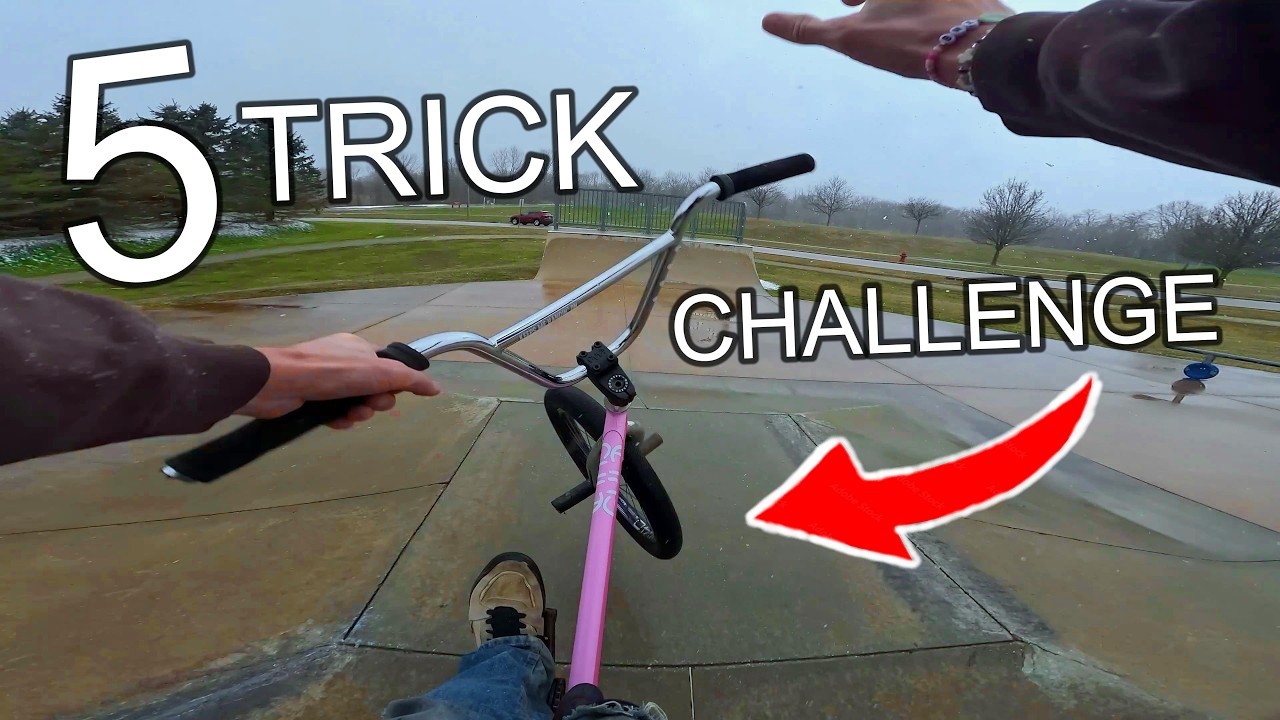 5 TRICK CHALLENGE! DOING 5! TRICKS! ON ONE OBSTACLE AT THE SKATPARK