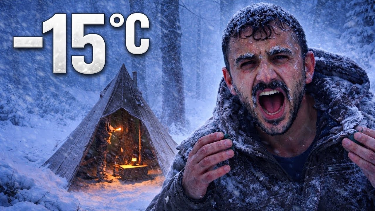 Выживание в метели при -15°C | Экстремальный зимний кемпинг в одиночку в глубоком снегу
