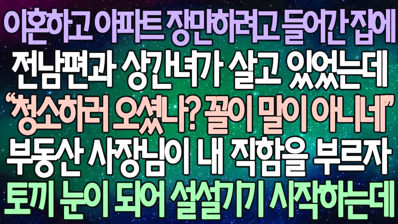 (반전 사연) 이혼하고 아파트 장만하려고 들어간 집에 전남편과 상간녀가 살고 있었는데 부동산 사장님이 내 직함을 부르자 토끼 눈이 되어 설설기기 시작하는데 /사이다사연/라디오드라마