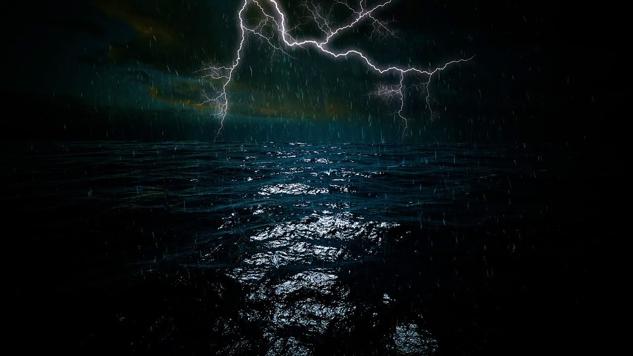 Powerful Ocean Rainstorm and Distant Thunder Sounds for Sleeping | Sleep Sounds Dimmed Screen Rain