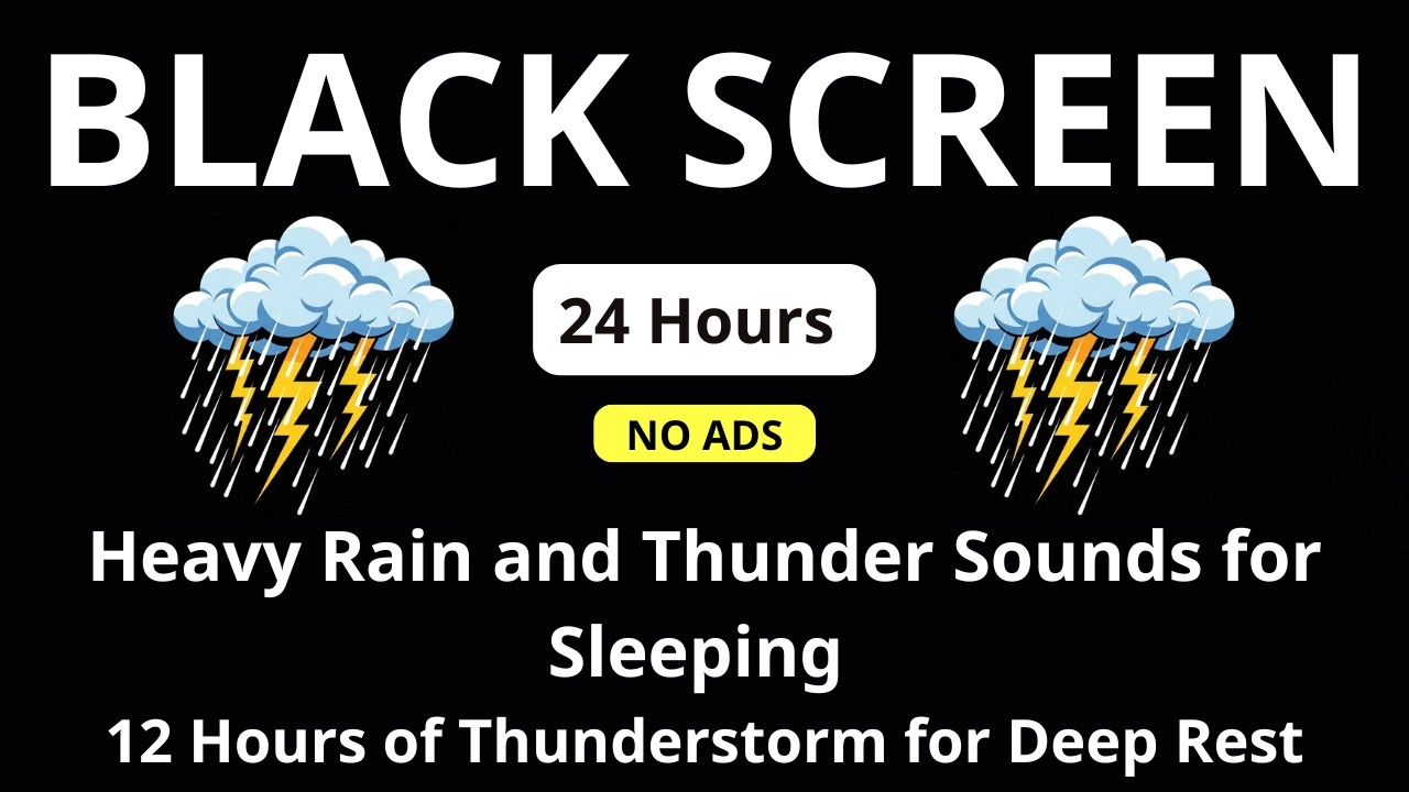 🔴 Heavy Rain and Thunder Sounds for Sleeping – Black Screen | 12 Hours of Thunderstorm for Deep Rest