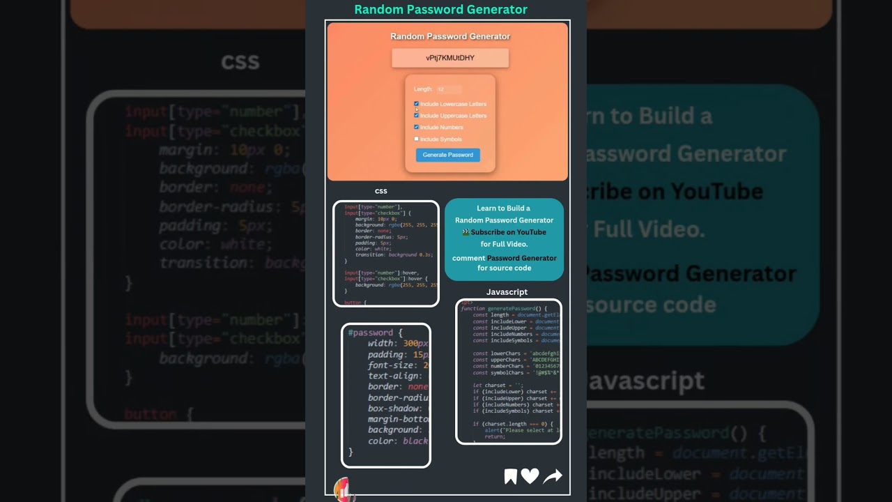 Random Password Generator using HTML, CSS & JS | JavaScript Mini Project