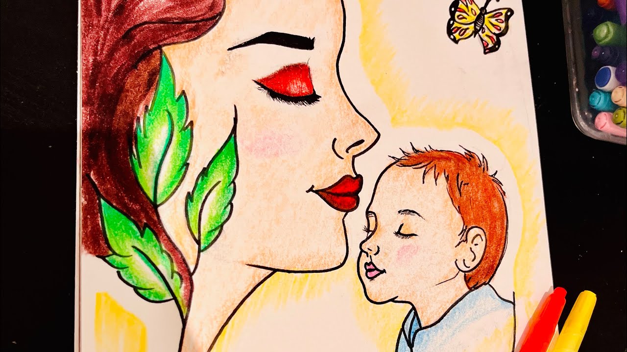 How to draw a mother and child