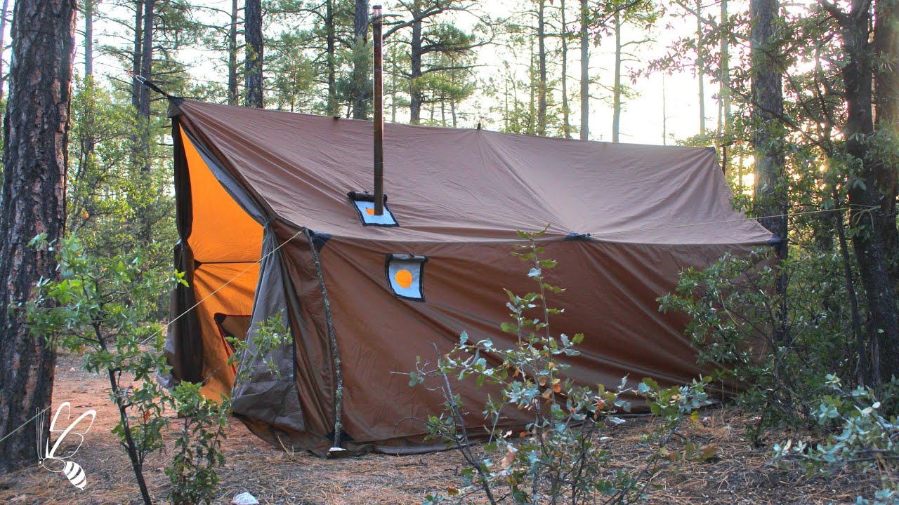 Solo Hot Tent Camping with My Dog . Wood Stove ASMR