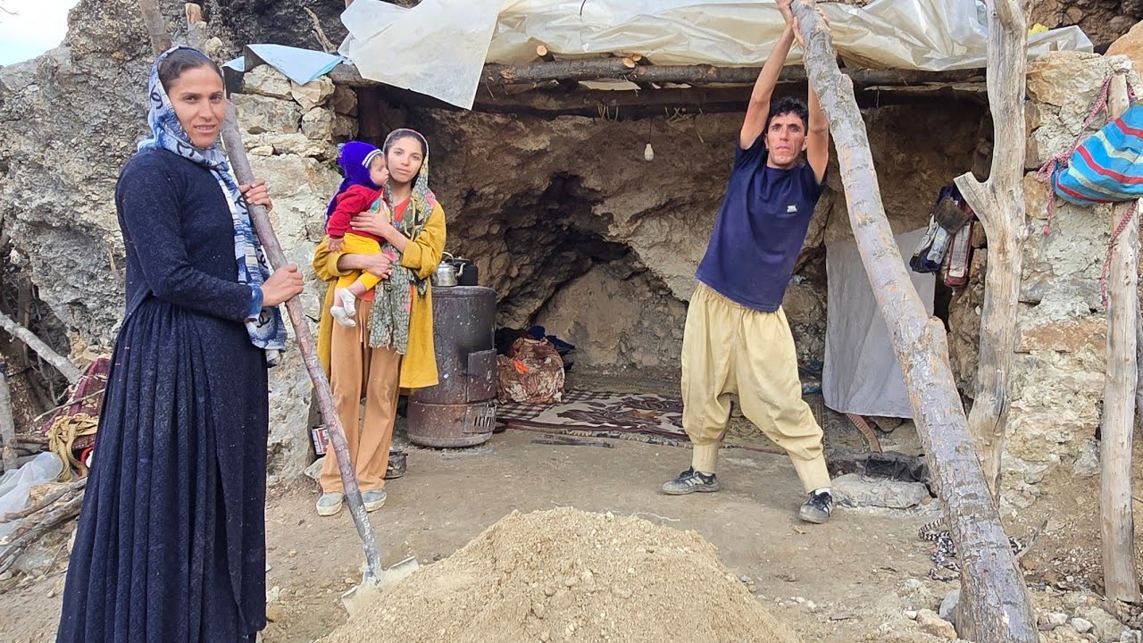 Cave Life in the Mountains of Iran 🪨 | Struggle of a Nomadic Family for Survival After the Rain