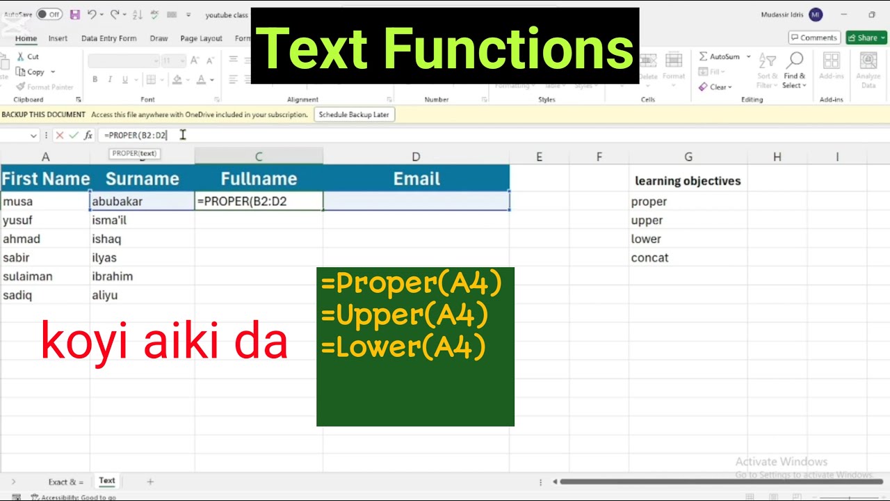 Yadda Ake Amfani da PROPER, LOWER, CONCAT a Excel | #Hausatech #Excelinhausa #exceltutorial