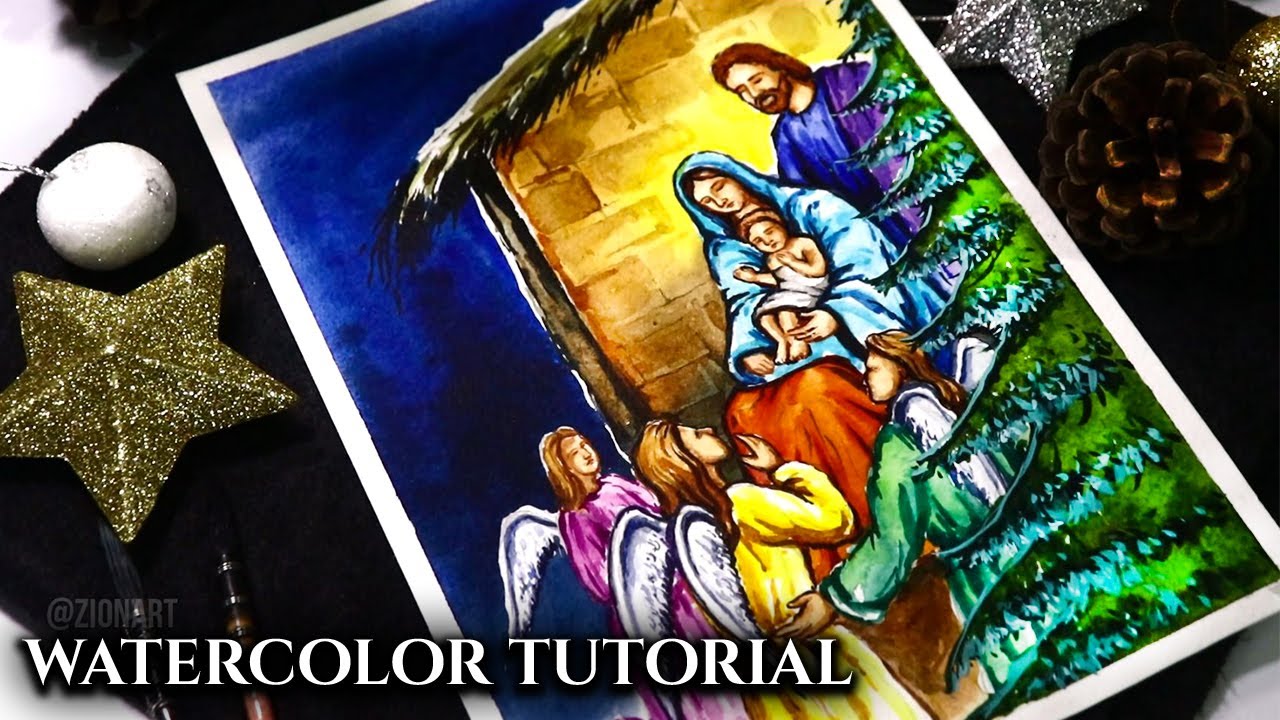 Christmas Nativity Scene Tutorial |  How To Draw Jesus Mary and Joseph
