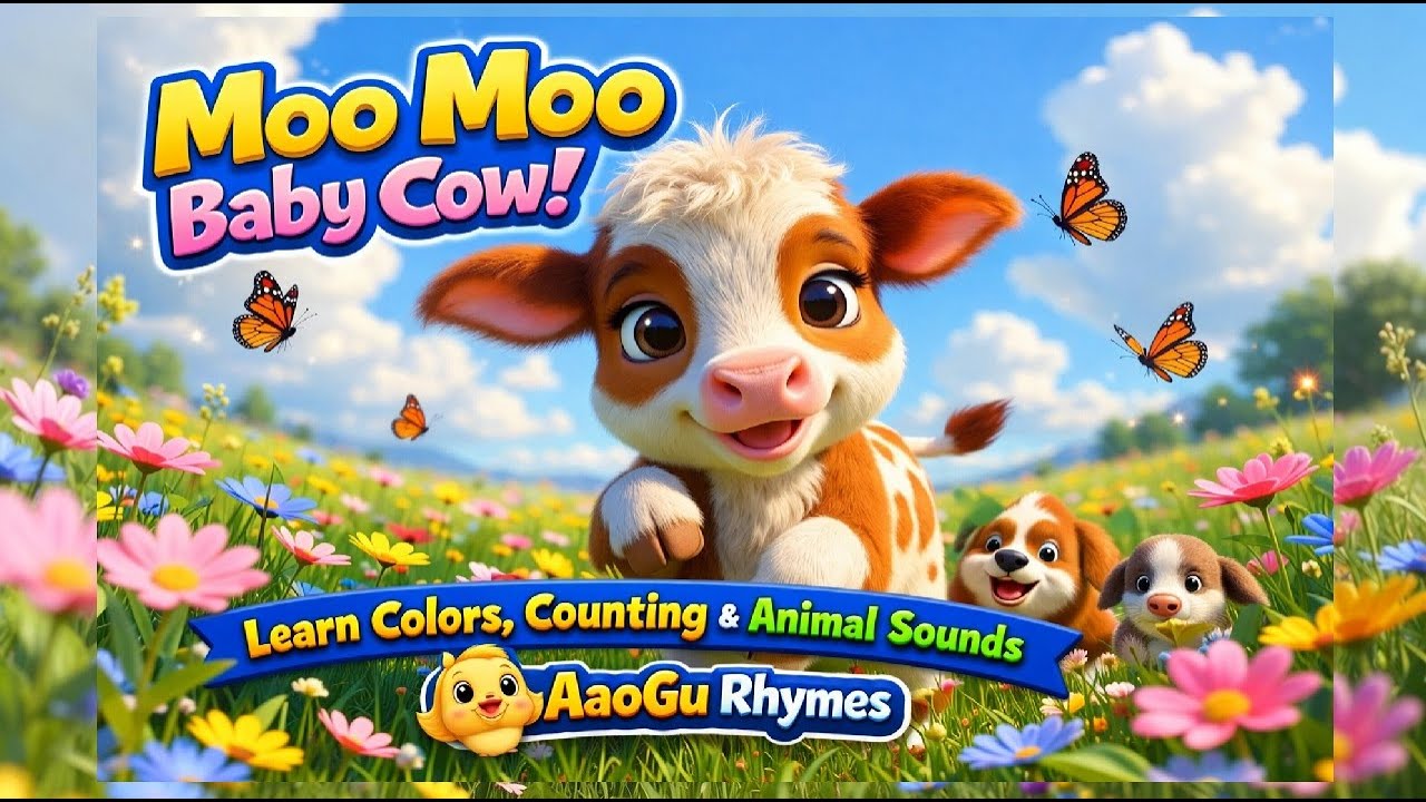 Moo Moo Baby Cow 🐮 | Learn Colors, Counting & Animal Sounds | Fun Nursery Rhyme for Kids 