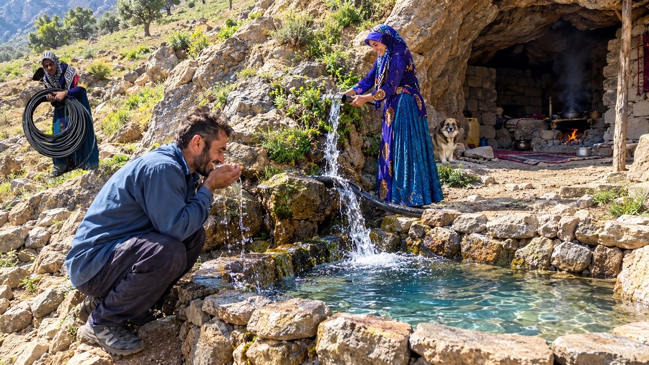 We Found a Hidden Mountain Spring!  😱 Bringing Water Down a Steep Mountain
