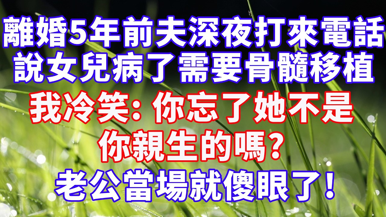 離婚5年後，前夫深夜打來電話，說女兒生病了需要骨髓移植，我冷笑：你忘了她不是你親生的嗎?老公當場就傻眼了 #情感故事 #爽文 #婆媳关系 #故事分享 #幸福人生