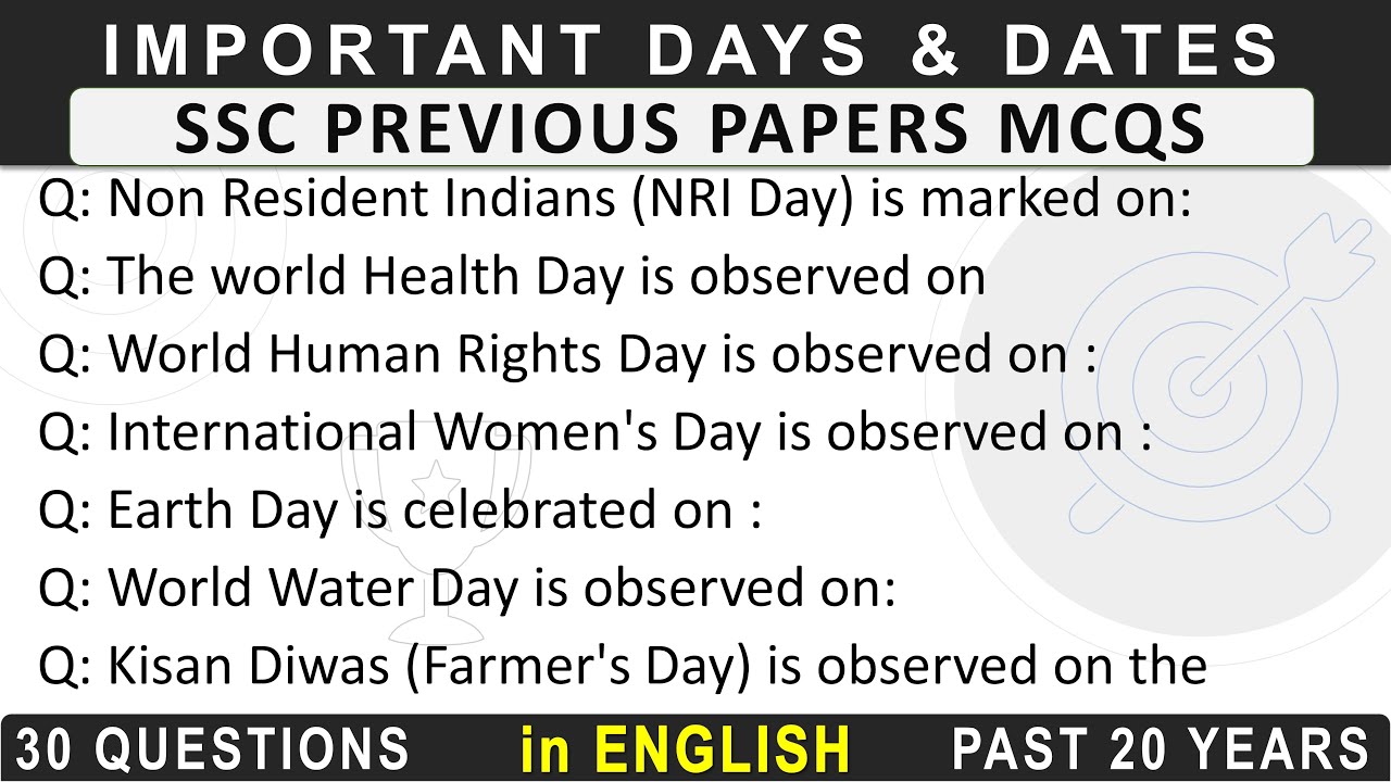 Important days & Dates | Static GK| SSC Previous Year Questions |
