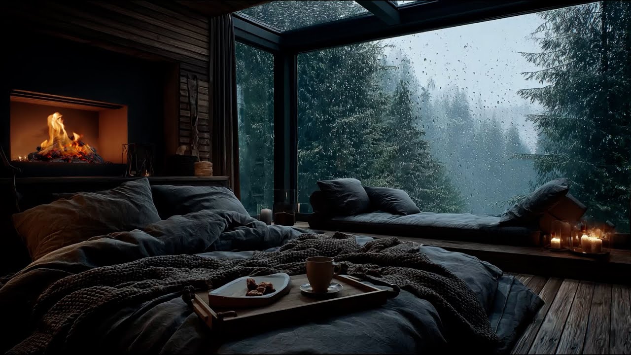 Спокойный дождь и камин 🌧️ Музыка для сна, помогающая при бессоннице и крепком сне