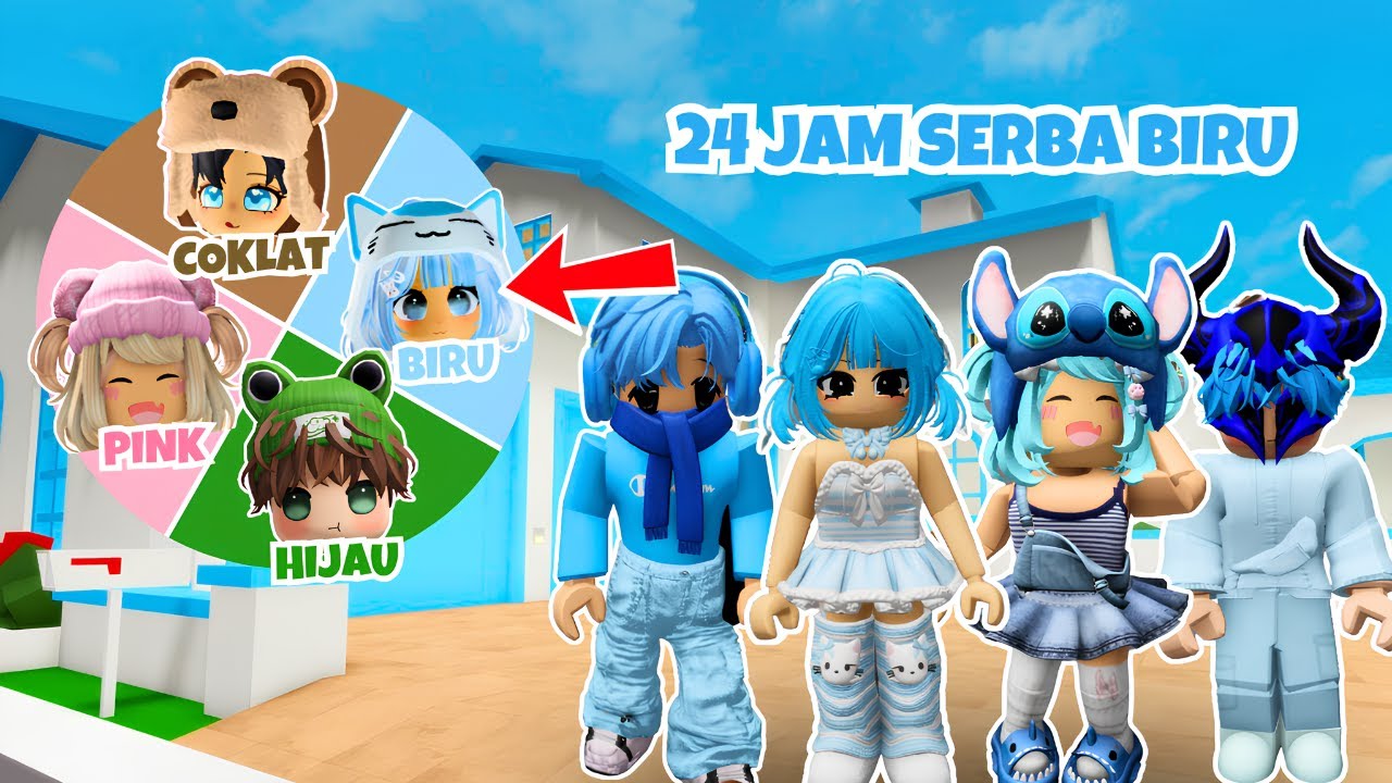 24 JAM SERBA WARNA BIRU BARENG QIHARAJA, CACA, & POPO DI BROOKHAVEN ft 