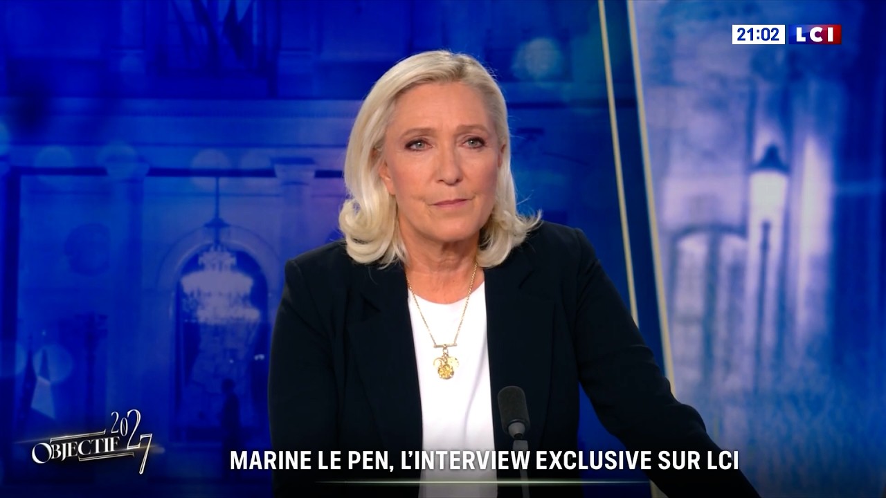 Marine Le Pen, invit&eacute;e d'Objectif 2027, avec Darius Rochebin, sur LCI