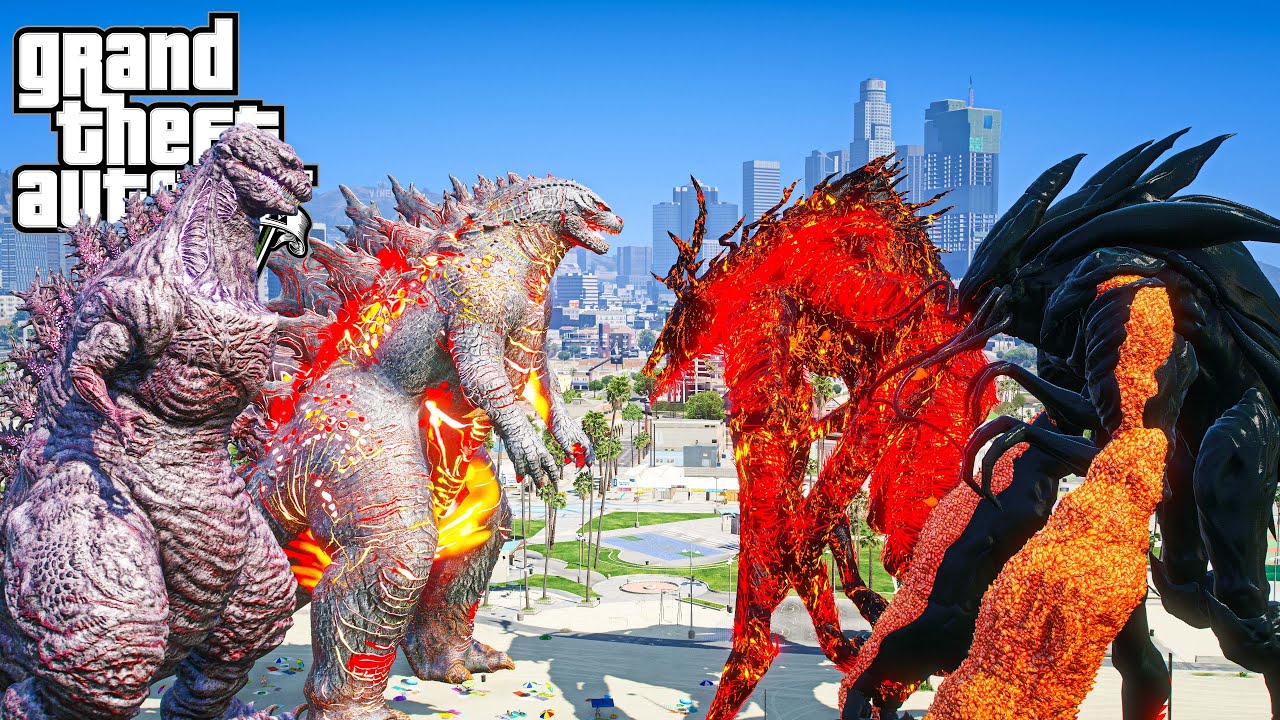 Shin Godzilla x Godzilla vs Prime Muto, Cleric Muto - The First Battle ( GTA V Mods )