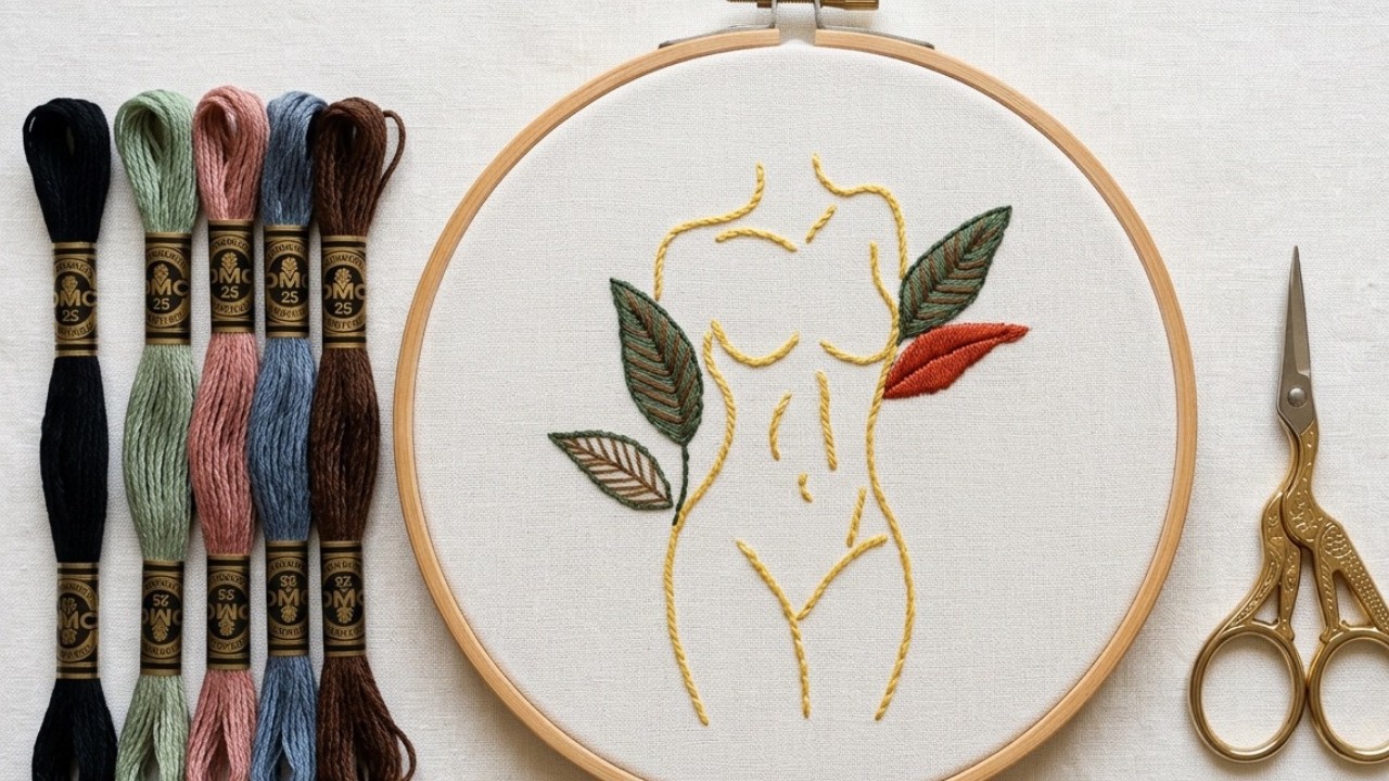 Relaxing Woman Form Embroidery | Slow Hand Stitching Process