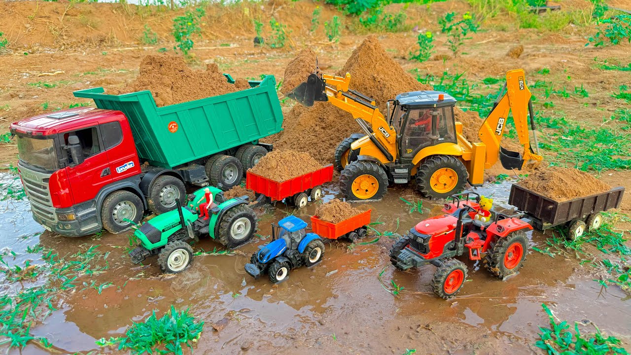 Jcb 5cx fully loading sand Tata truck 2518 | Mahindra Arjun novo tractor | jcb cartoon 