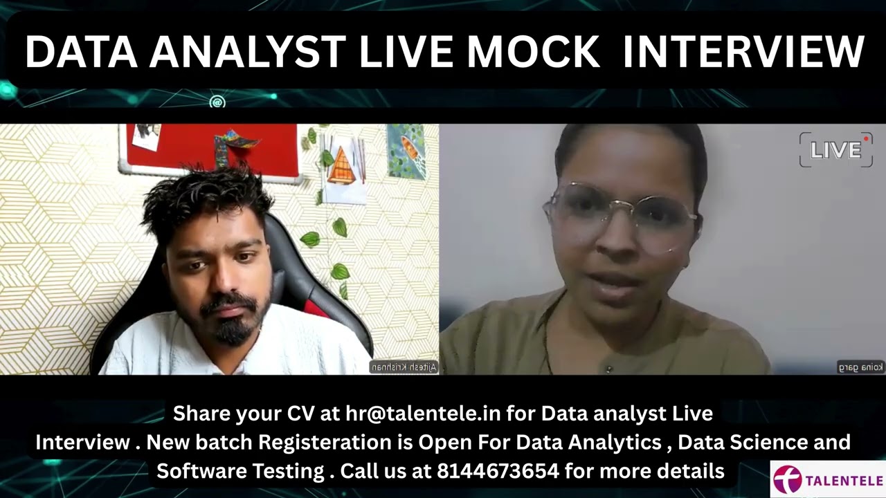 Live Data Analyst Live Mock Interview | #dataanalytics #datascience #datavisualization #powerbi