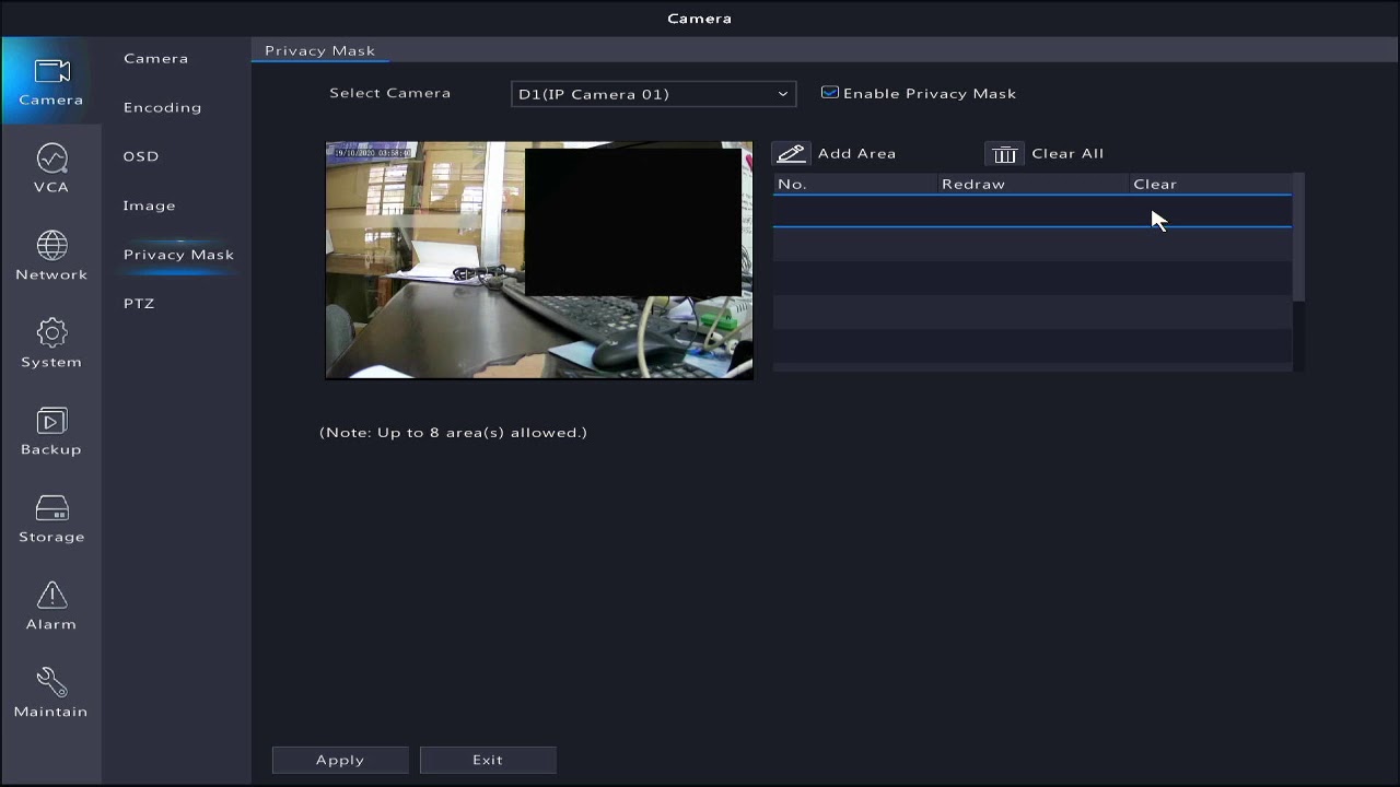 unv nvr - deleting privacy mask