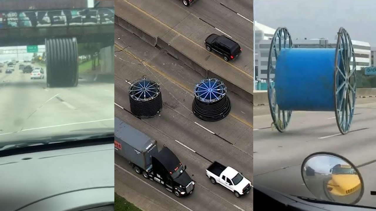 Another giant industrial spool rolls down highway as Houston drivers try to dodge it