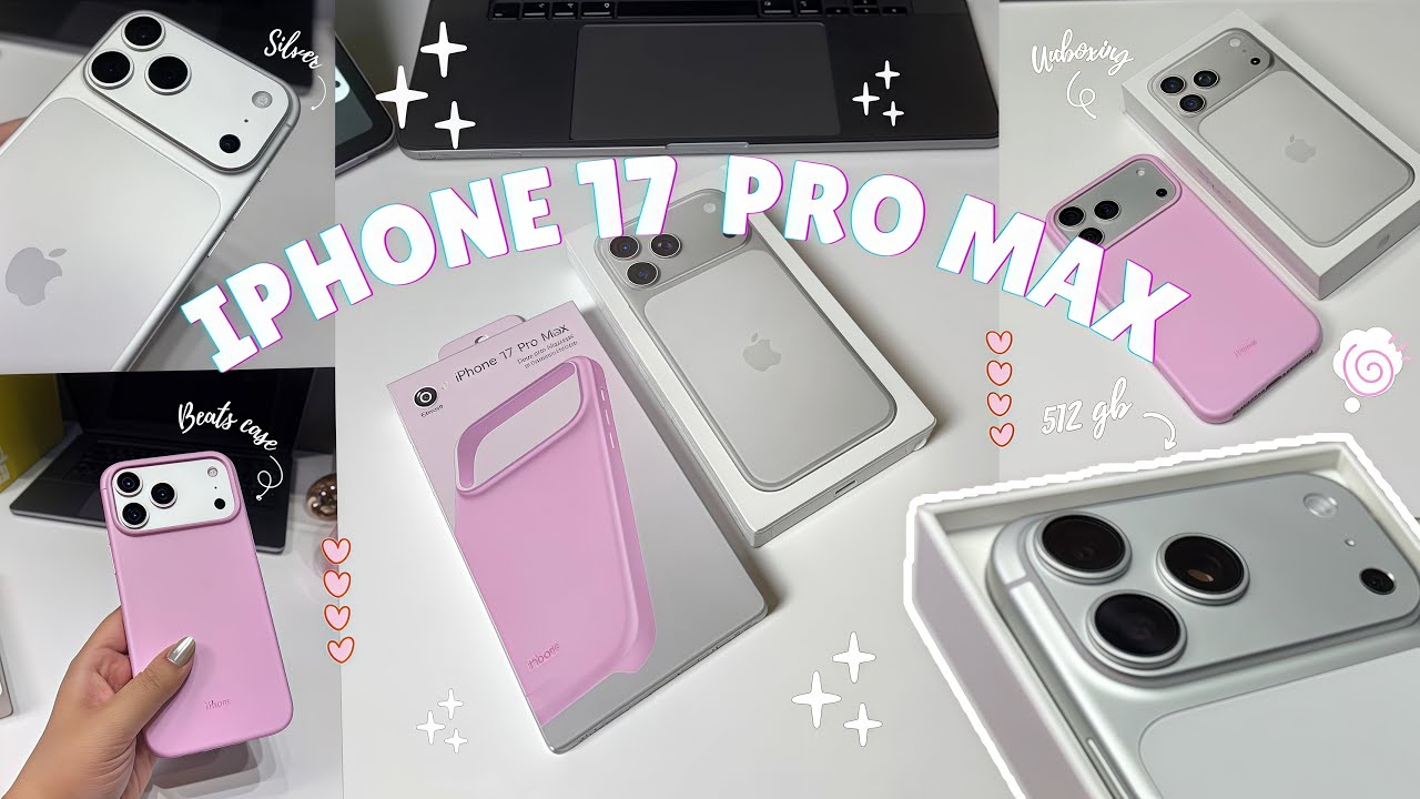 iPHONE 17 PRO MAX (silver 512gb) UNBOXING ✨ | asmr + cute beats phone case unboxing 💗