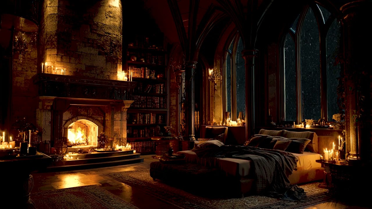 Fall Into Deep Sleep with Soothing Piano in a Quiet Ancient Castle Night