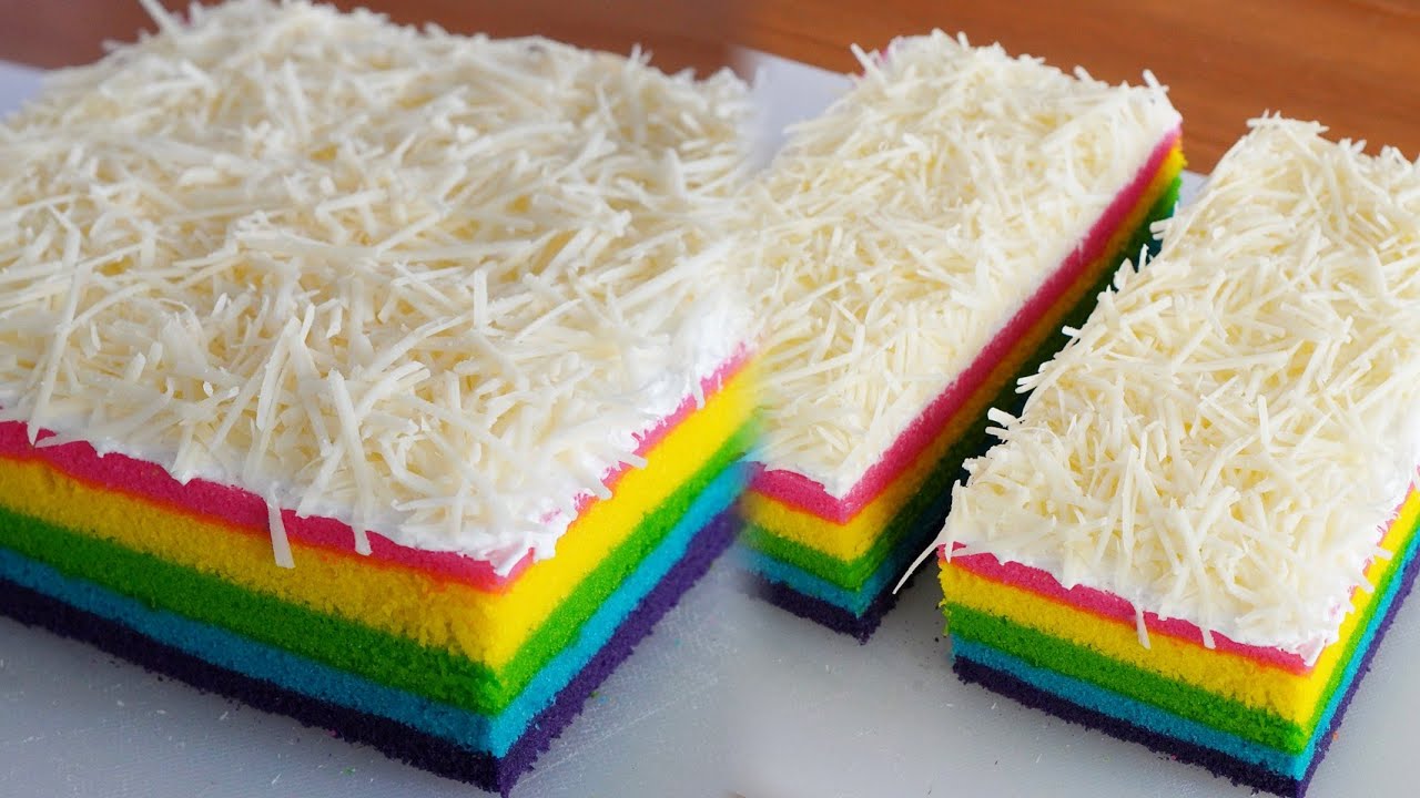 RESEP RAINBOW CAKE KUKUS SUPER LEMBUT 100% BERHASIL COCOK UNTUK PEMULA !!