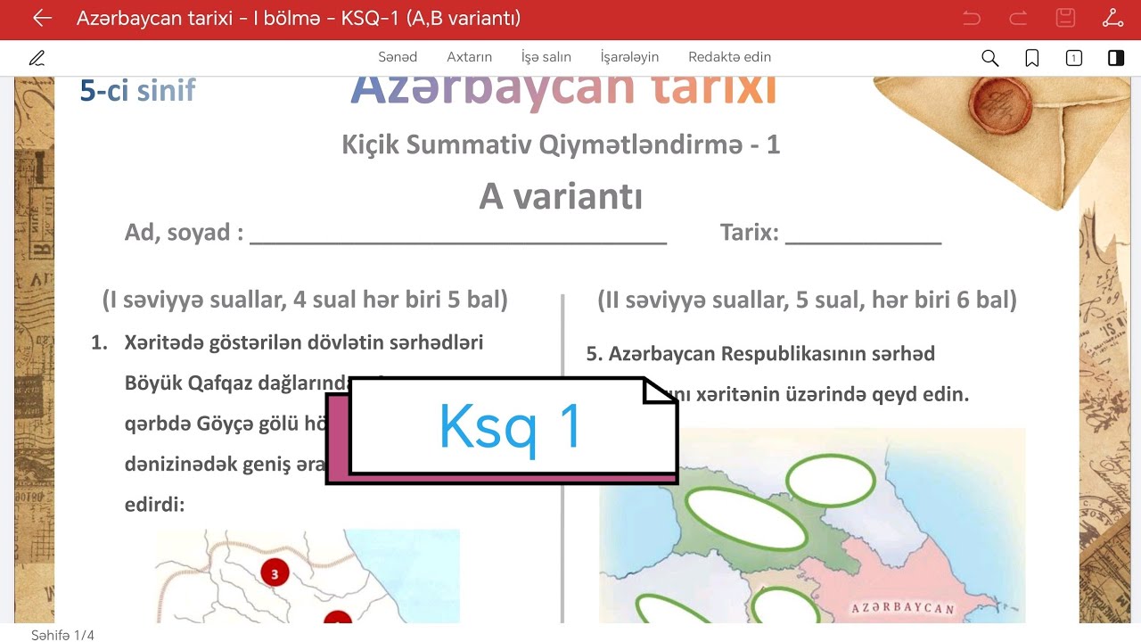 5 Ci sinif Azərbaycan tarixi.Kicik summativ qiymetlendirme1.#summativ #dimtarix #ksq1#tarixdərsləri